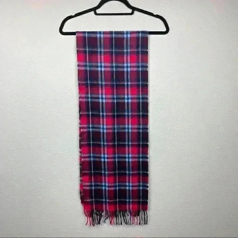 VTG Angora Lambsool Plaid Fringe Rectangle Scarf